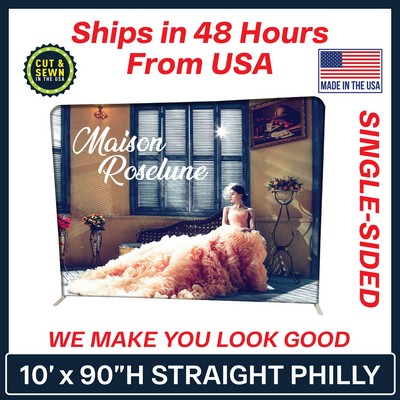 10' x 90" H Straight Single Sided Philly Fabric Display Kit - Made in the USA