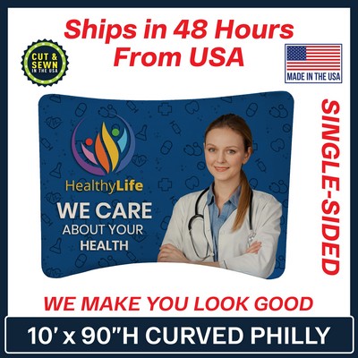 10' x 90" H Curved Single Sided Philly Fabric Display Kit - Made in the USA